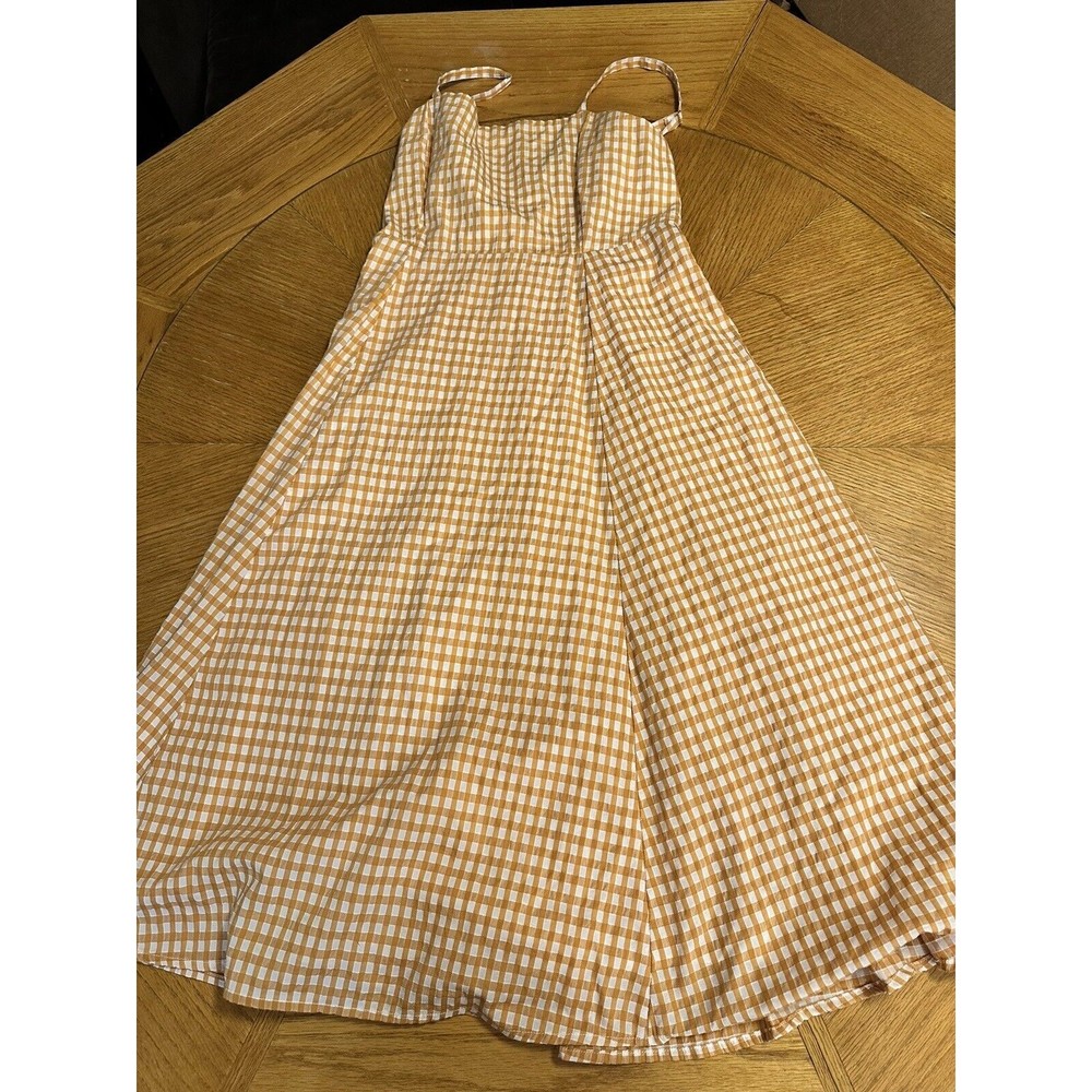 Gap Petite 2 Gingham Plaid Square Neck Sleeveless Midi Dress Sundress Yellow EUC